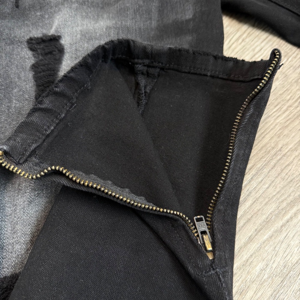 YoungLA Mens Distressed Skinny Jeans Black Faded Ankle Zip Denim 34 x 32 - Picture 5 of 11